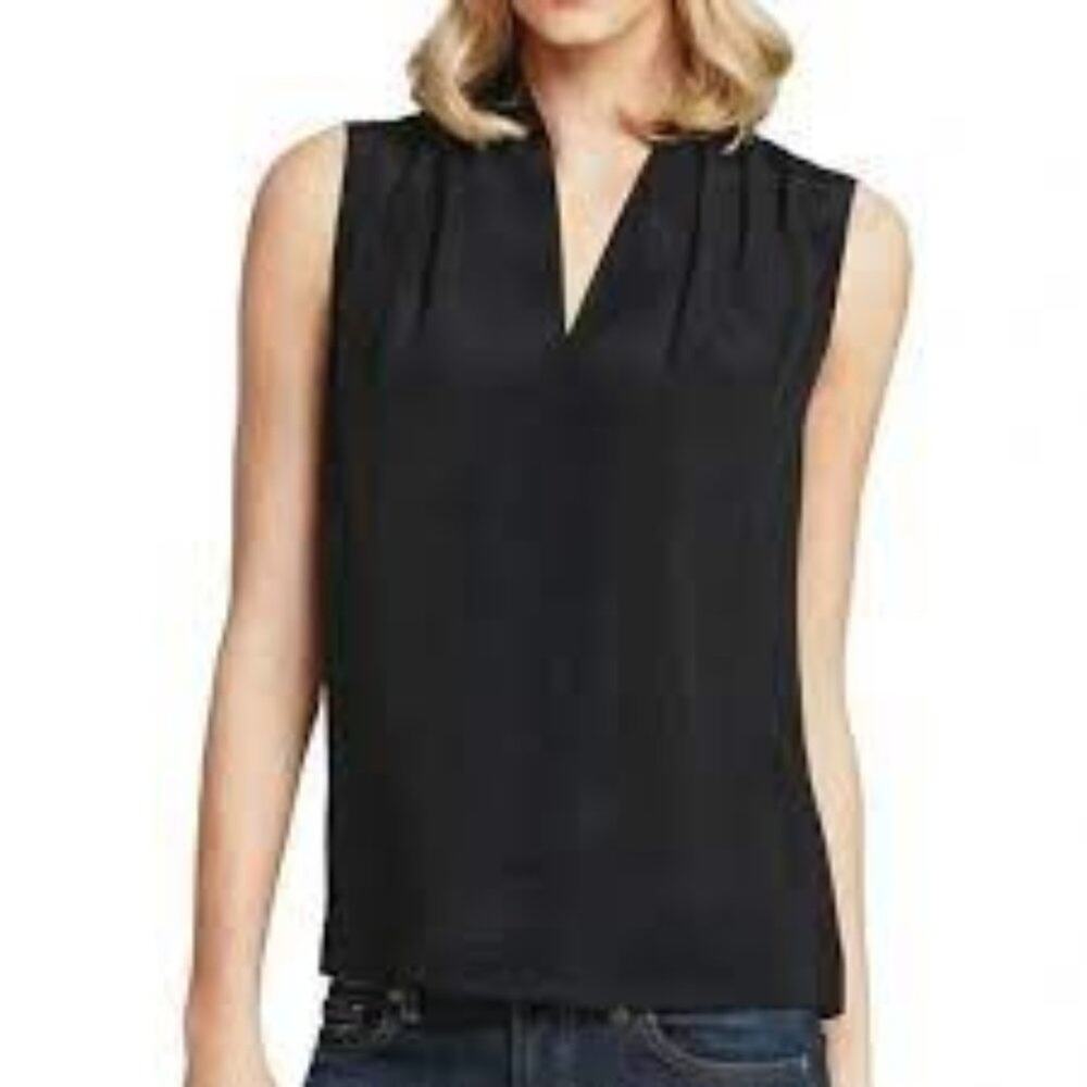Cabi Black Business V-Neck Short Sleeve Silk Blend Blouse Size Small